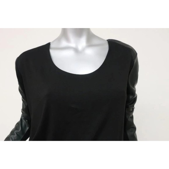 Michelle Mason Dress Black Stretch Jersey Size Small Leather Sleeve Mini NEW - Picture 3 of 8
